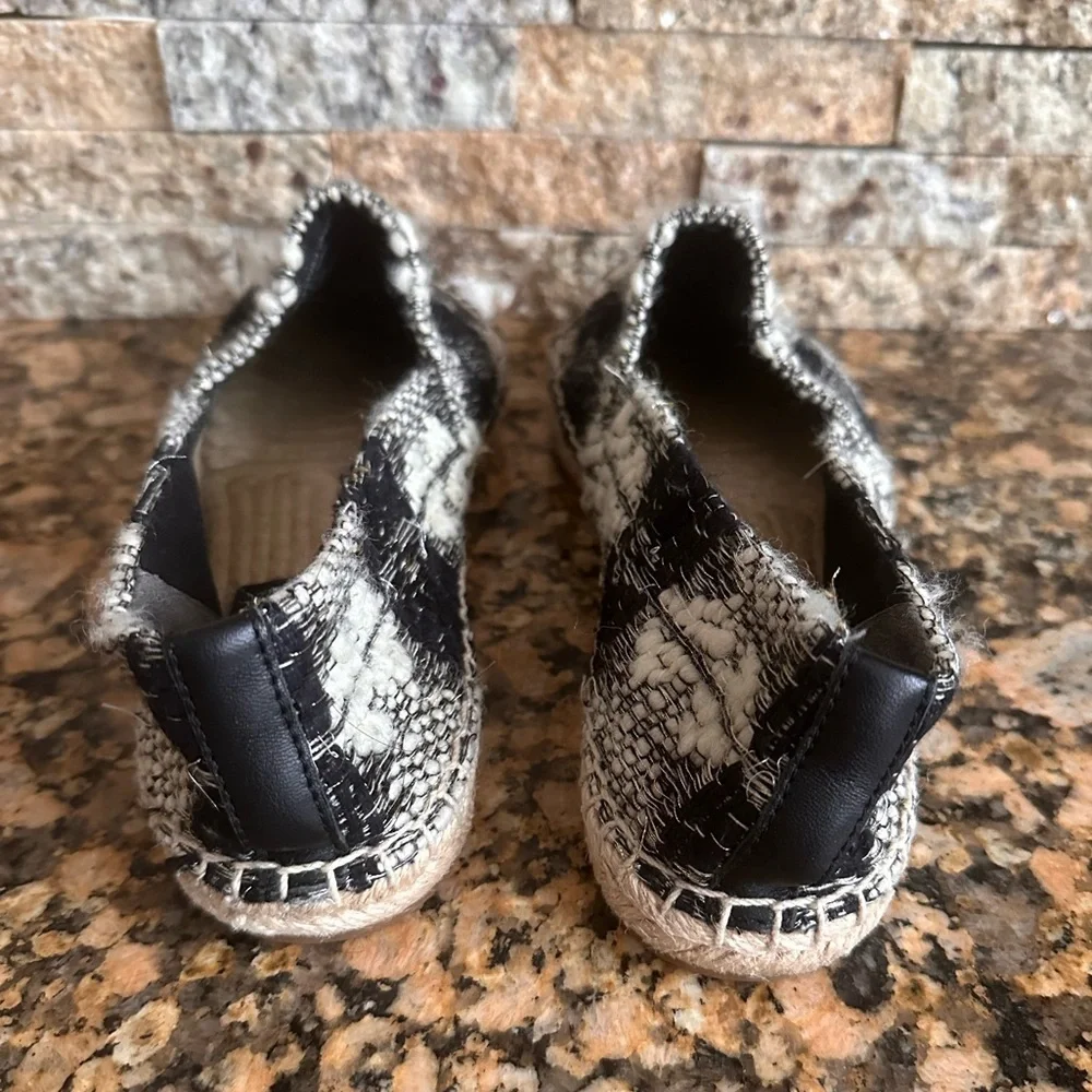 Tory Burch Wool Color Block Flat Espadrille White/Black- leather
